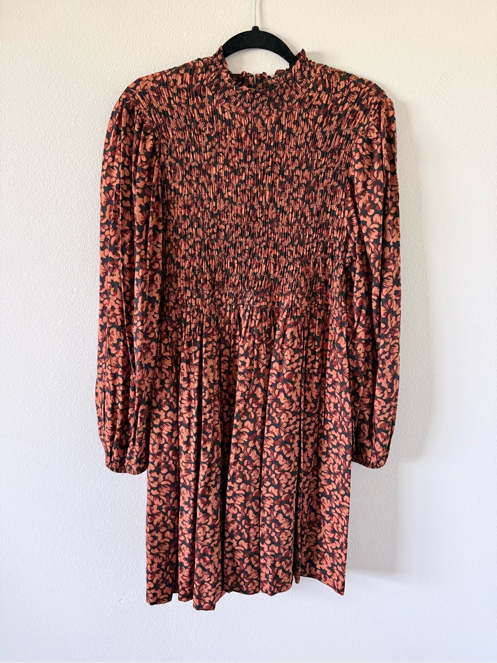 a new day Smocked Floral Long-Sleeve Mini Dress - Rust & Black